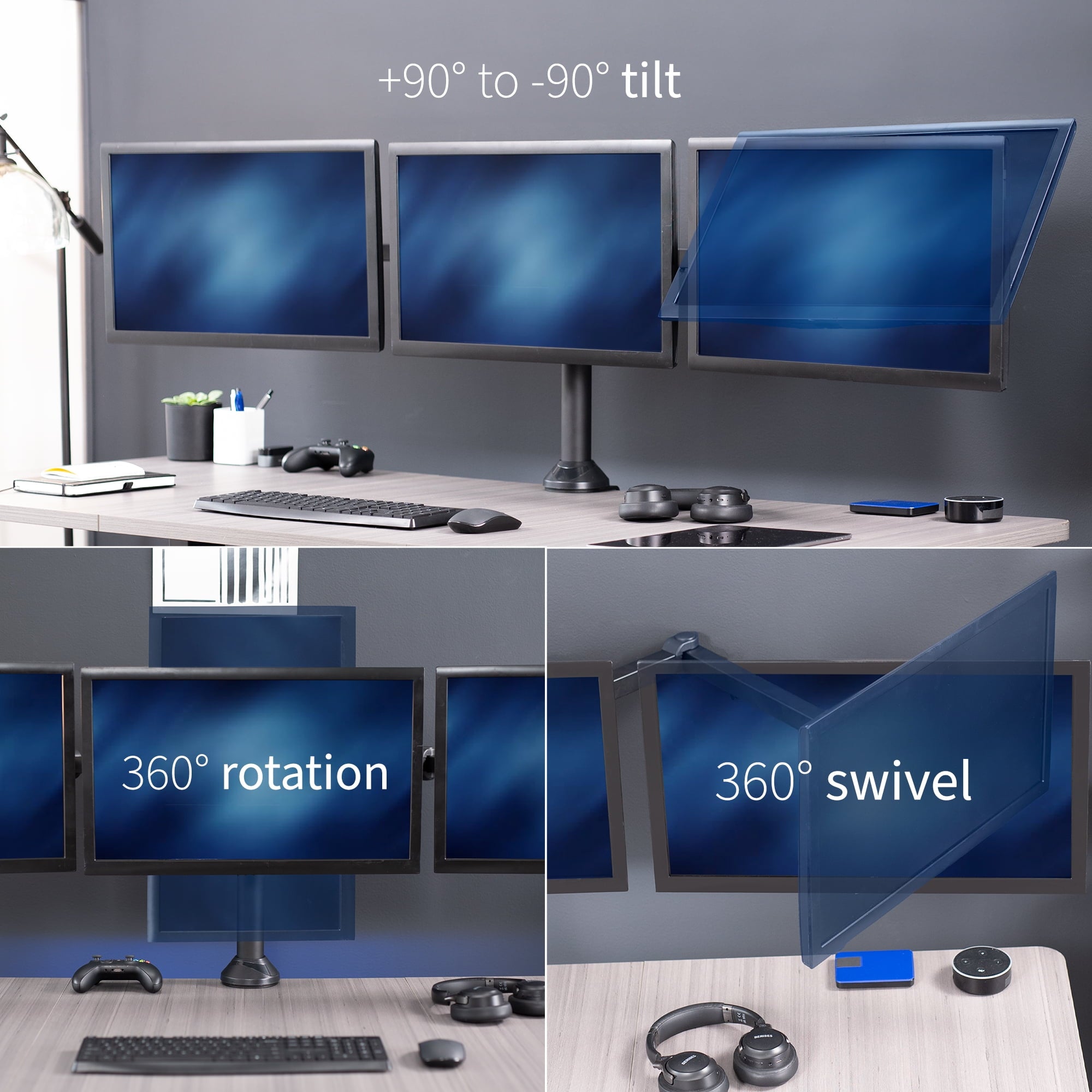 VIVO Triple Monitor Desk Mount, Heavy Duty Stand, Computer Screens up to 32" - Image 4