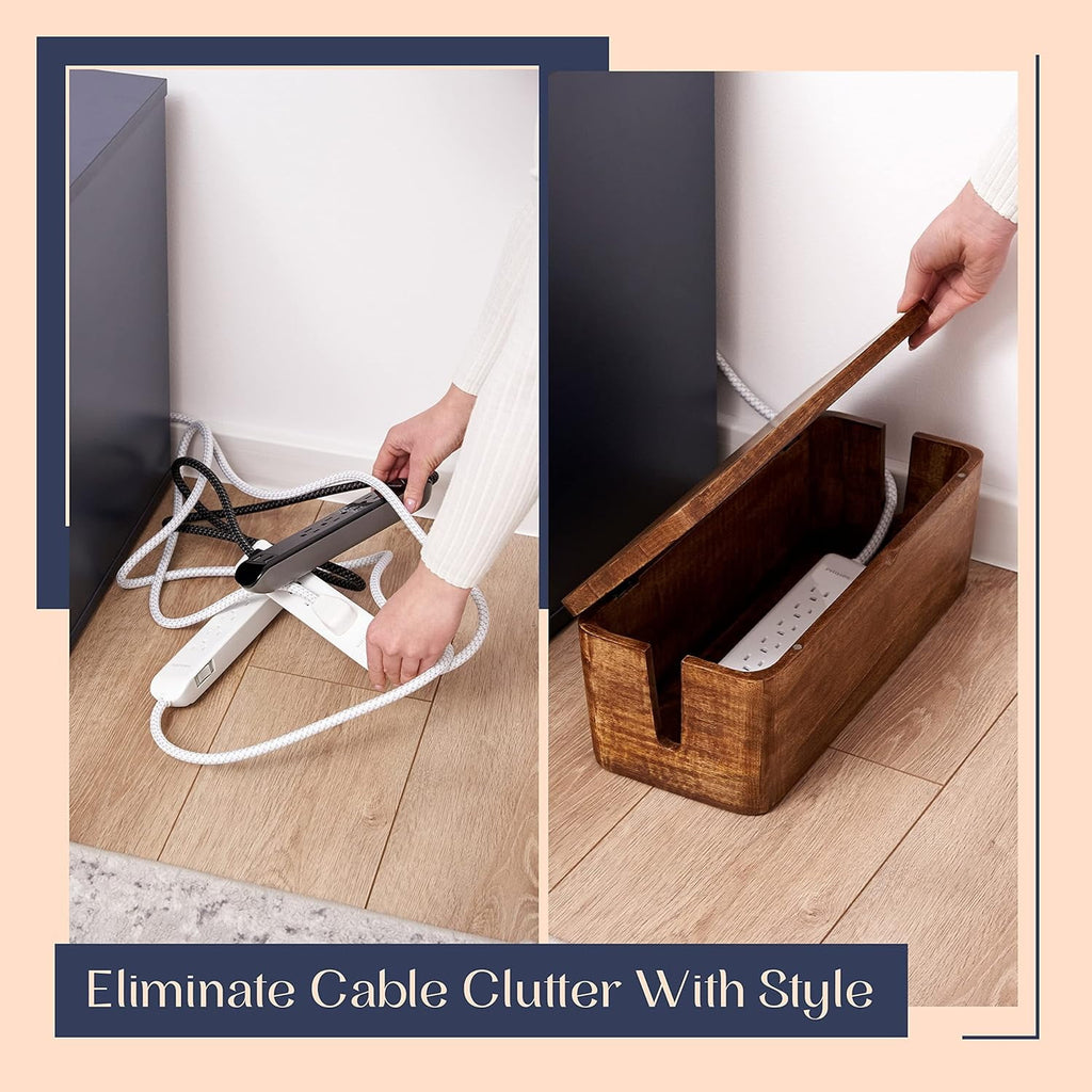 Luxe Designs Large Cable Management Box – Wooden Cord Organizer for Home & Office - Power Strips & Surge Protector - Wire Storage for Desk o - Image 6