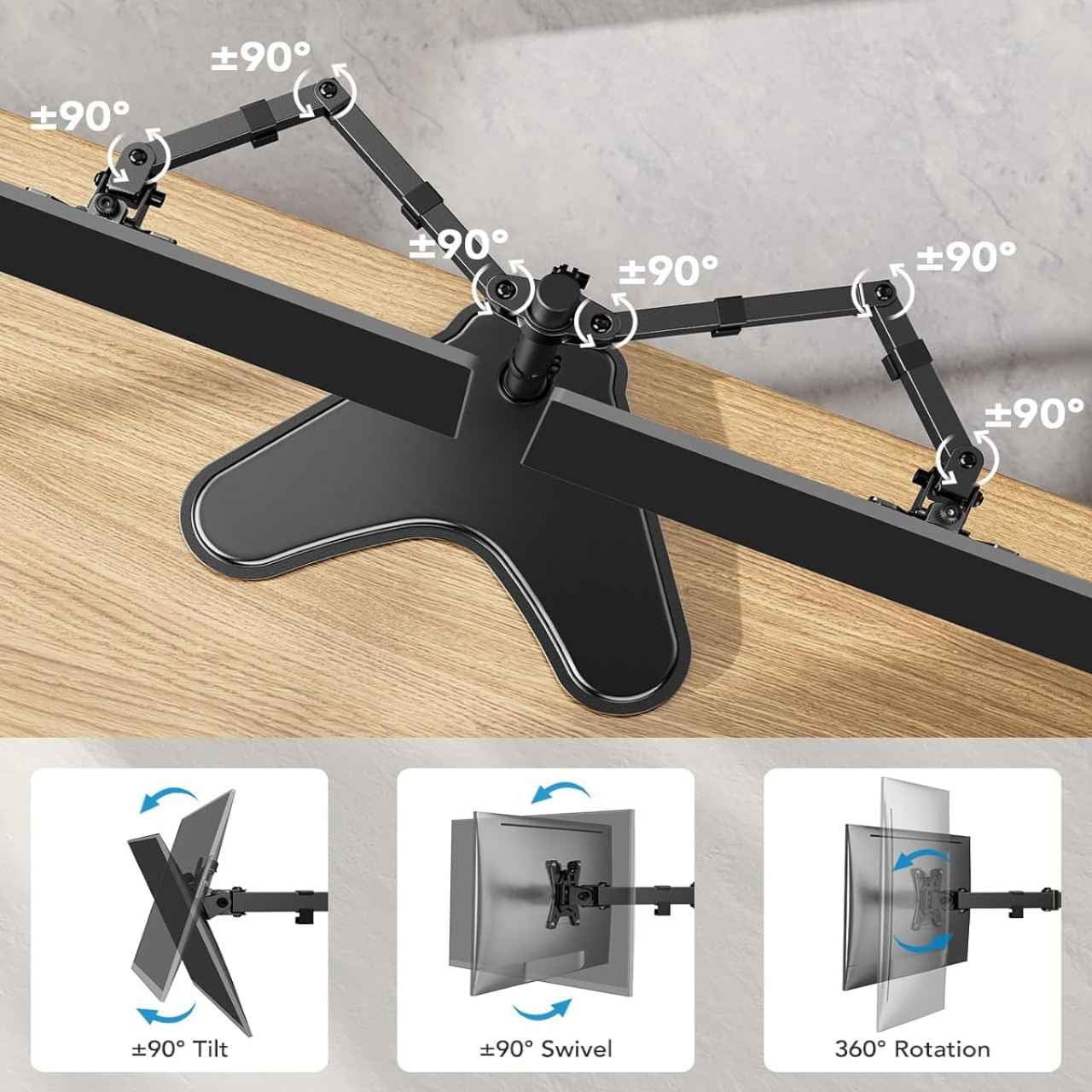 Dual Monitor Stand for Two 13-32 inch Flat Curved LCD Screens with Swivel, Tilt, Rotation & Height Adjustable Free St... - Image 6