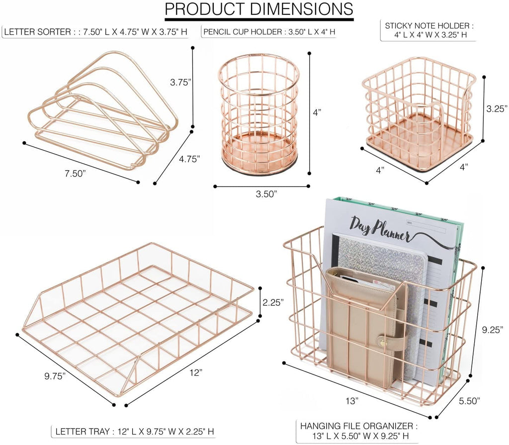 5-Piece Organizer Set for Home and Office, Copper Metal Storage Set - Image 4