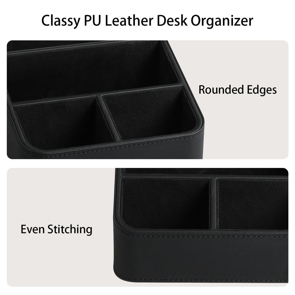 Remote Control Holder, PU Leather Small Desk Organizer Stylish Cute Desktop Organizer for Home Office Desk Accessories, Remote Caddy Bedside - Image 4