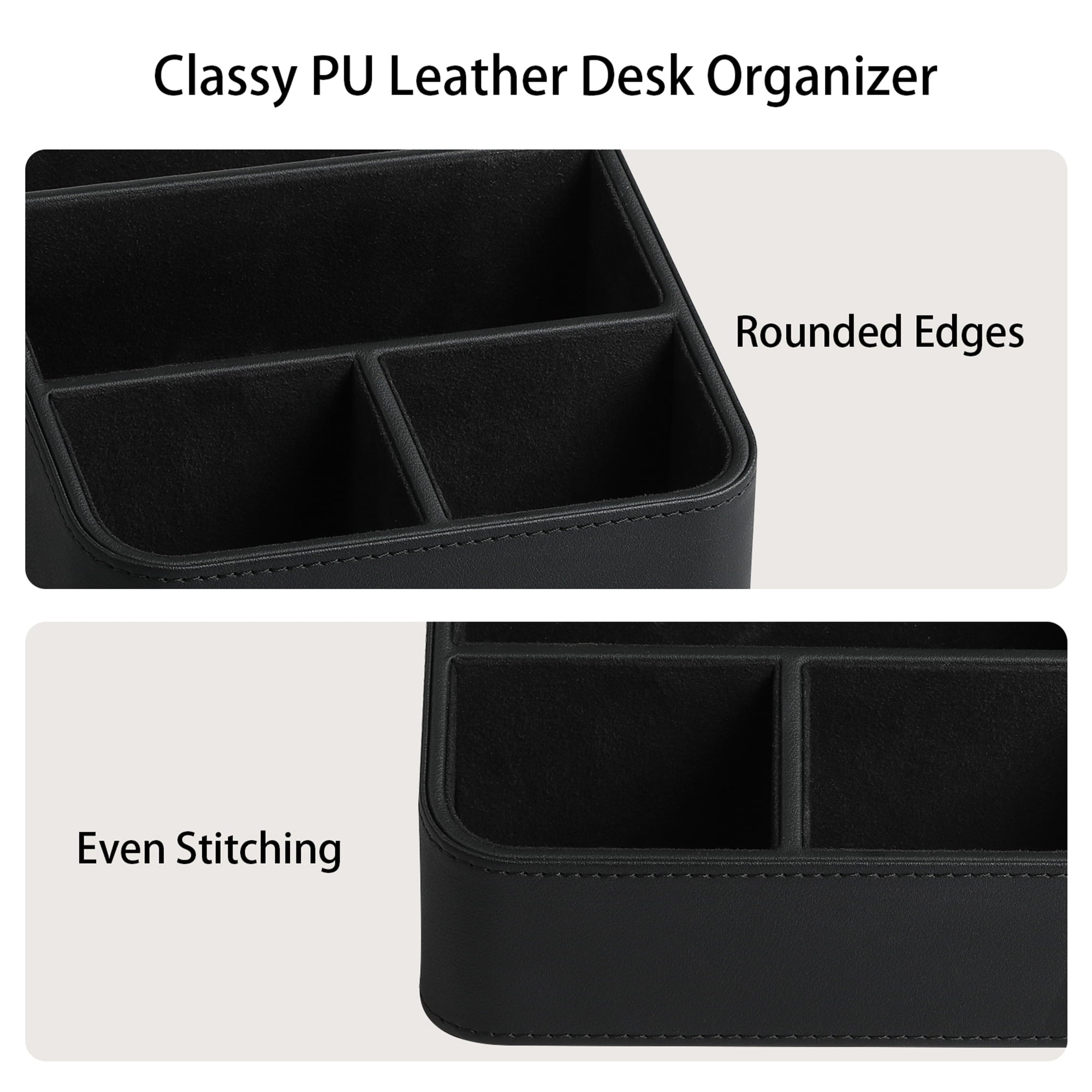 Remote Control Holder, PU Leather Small Desk Organizer Stylish Cute Desktop Organizer for Home Office Desk Accessories, Remote Caddy Bedside - Image 4