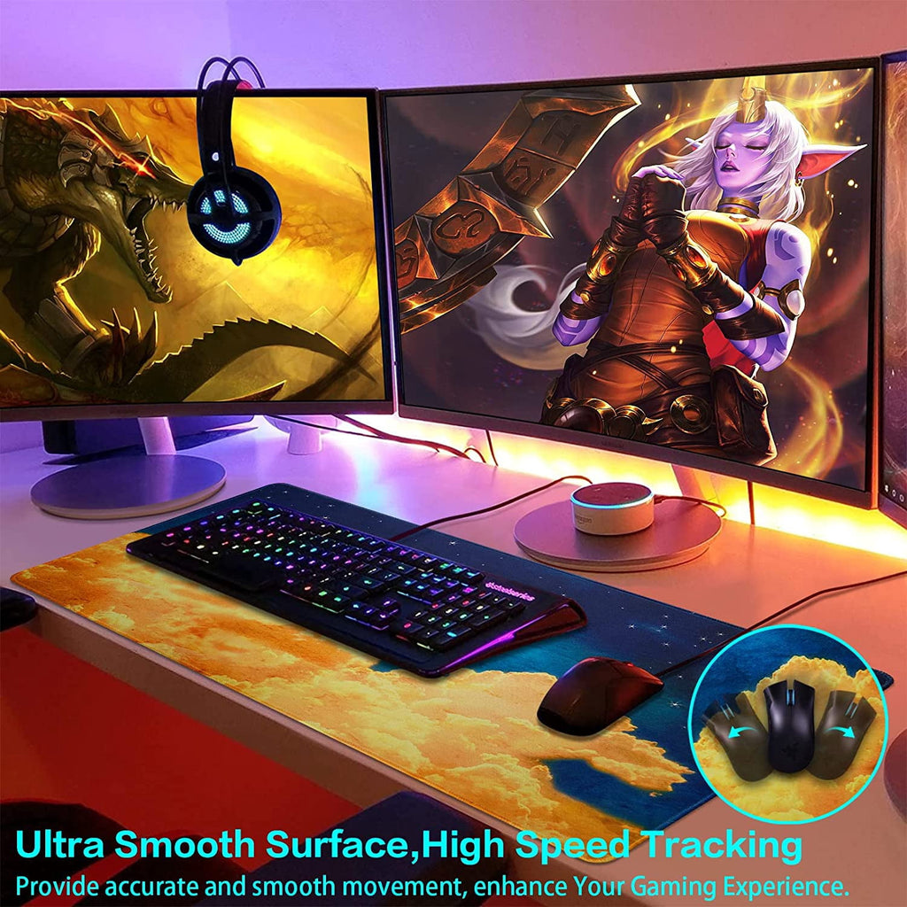 Gaming Mouse Pad, Extended Mouse Pad, 31.5x15.7inch XXL Large Big Computer Keyboard Mouse Mat Desk Pad with Non-Slip Base and Stitched Edge - Image 4