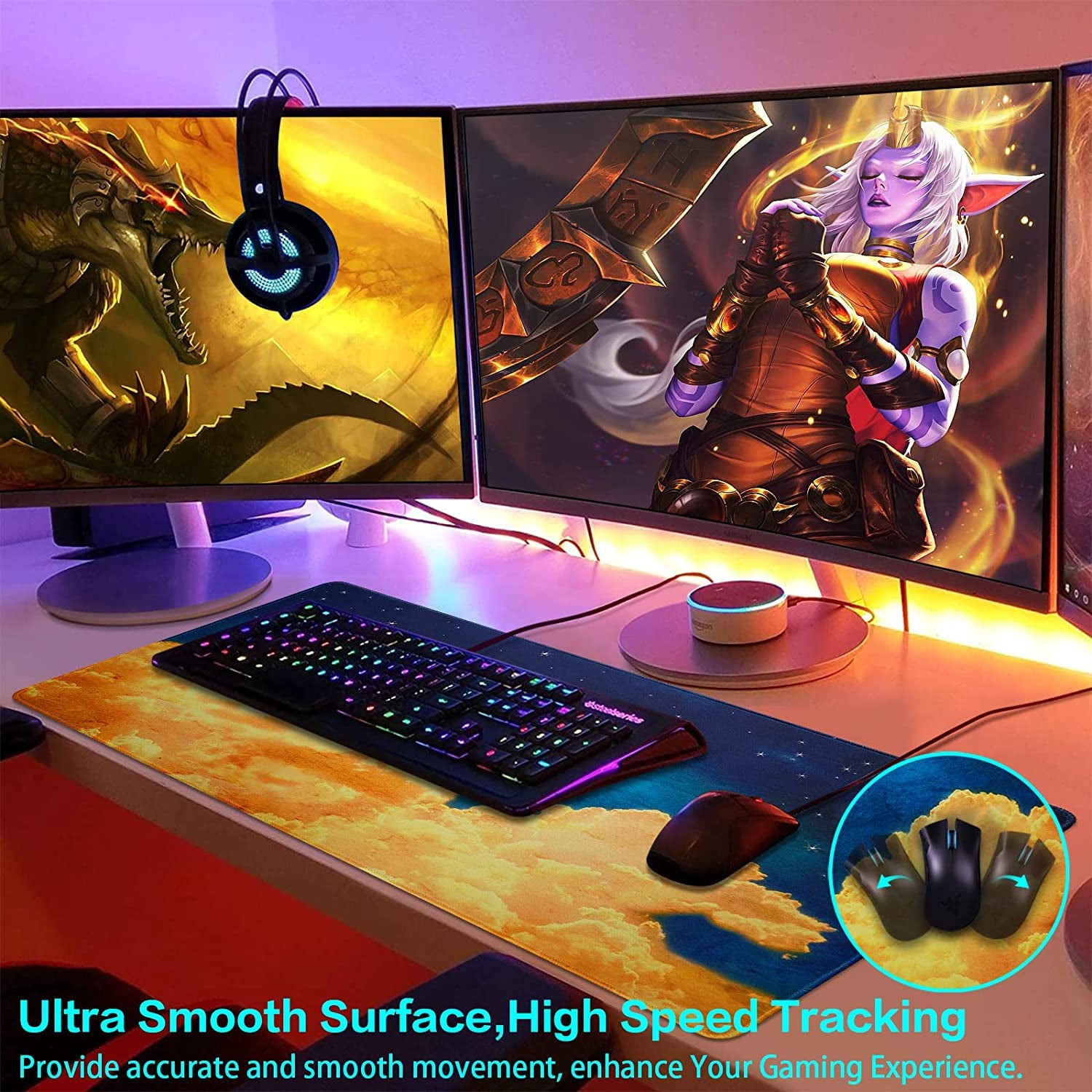 Gaming Mouse Pad, Extended Mouse Pad, 31.5x15.7inch XXL Large Big Computer Keyboard Mouse Mat Desk Pad with Non-Slip Base and Stitched Edge - Image 4