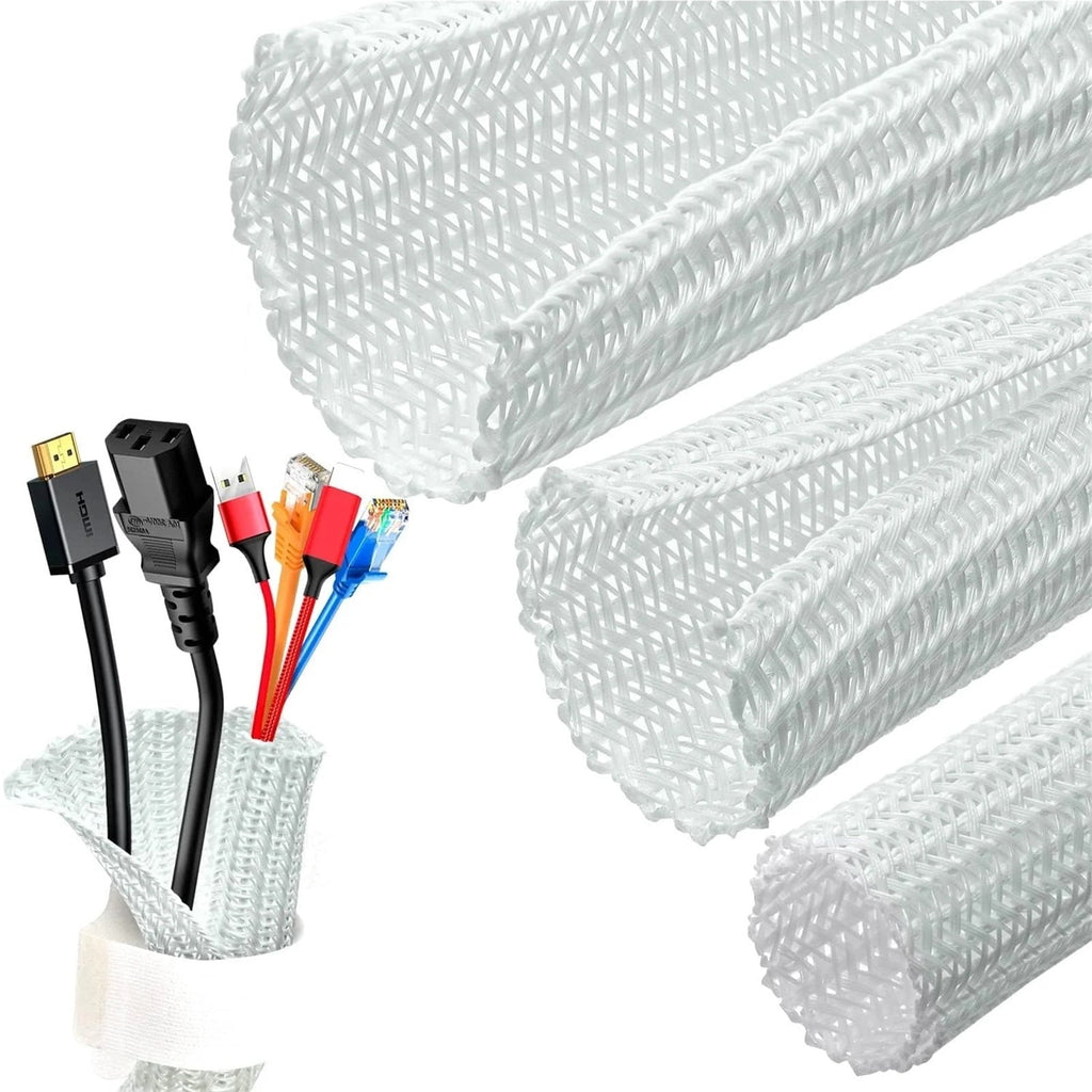 White Cable Sleeve, Cable Organizer For Desk PC TV Computer, Wire Protector Cable Wrap Cover, Cord Management F - Image 5
