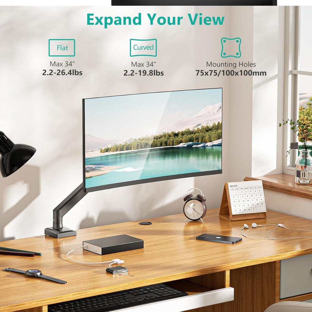 Monitor Mount for 13-34 inch Computer Screens,Gas Spring Single Monitor Arm Desk Stand with Full Motion Adjustable/Tw... - Image 2