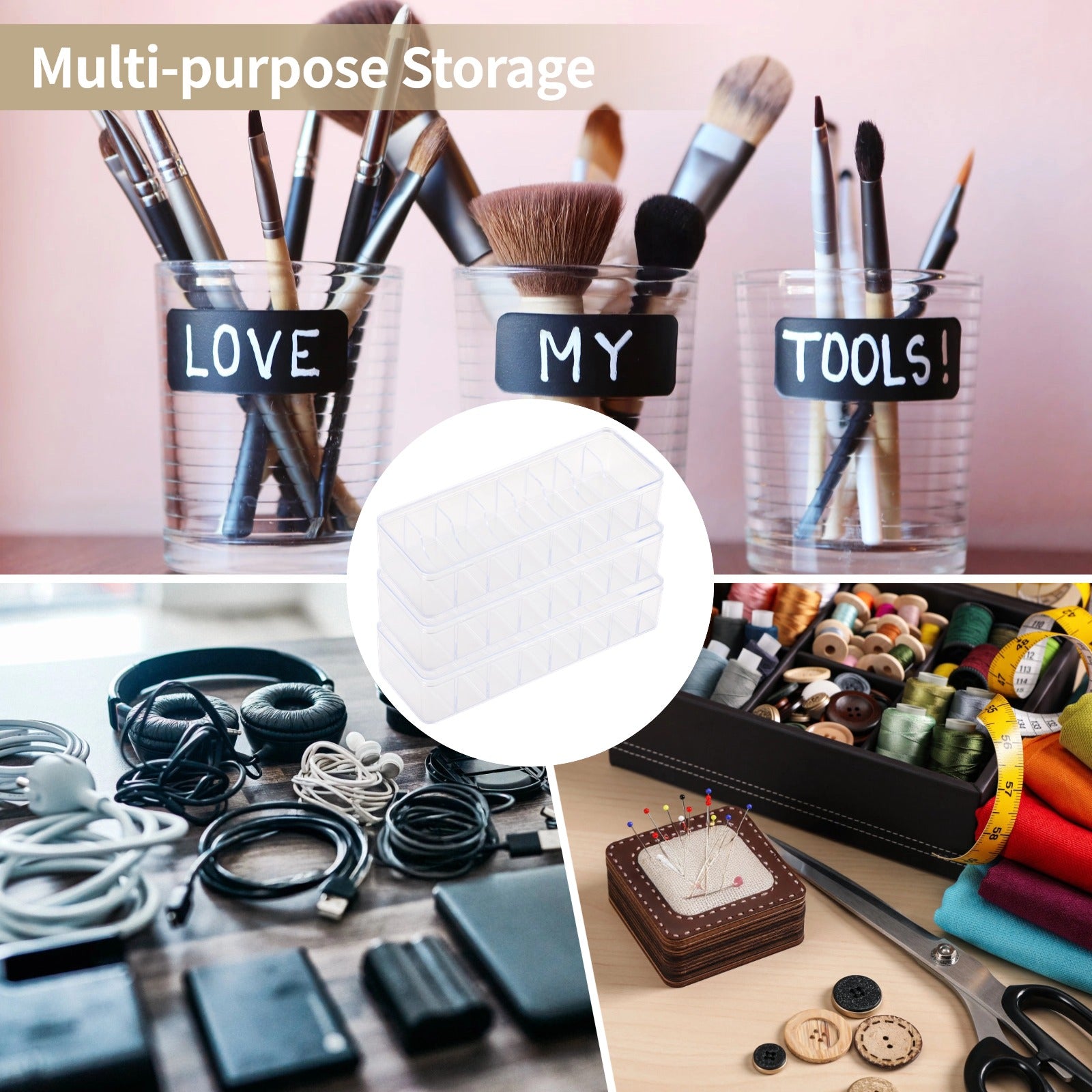 3 Pcs Cable Storage Organizers, Clear Cord Organizer Boxes with Lids & Detachable Dividers, Cable Storage Boxes with 10 Cable Ties, Transpar - Image 5