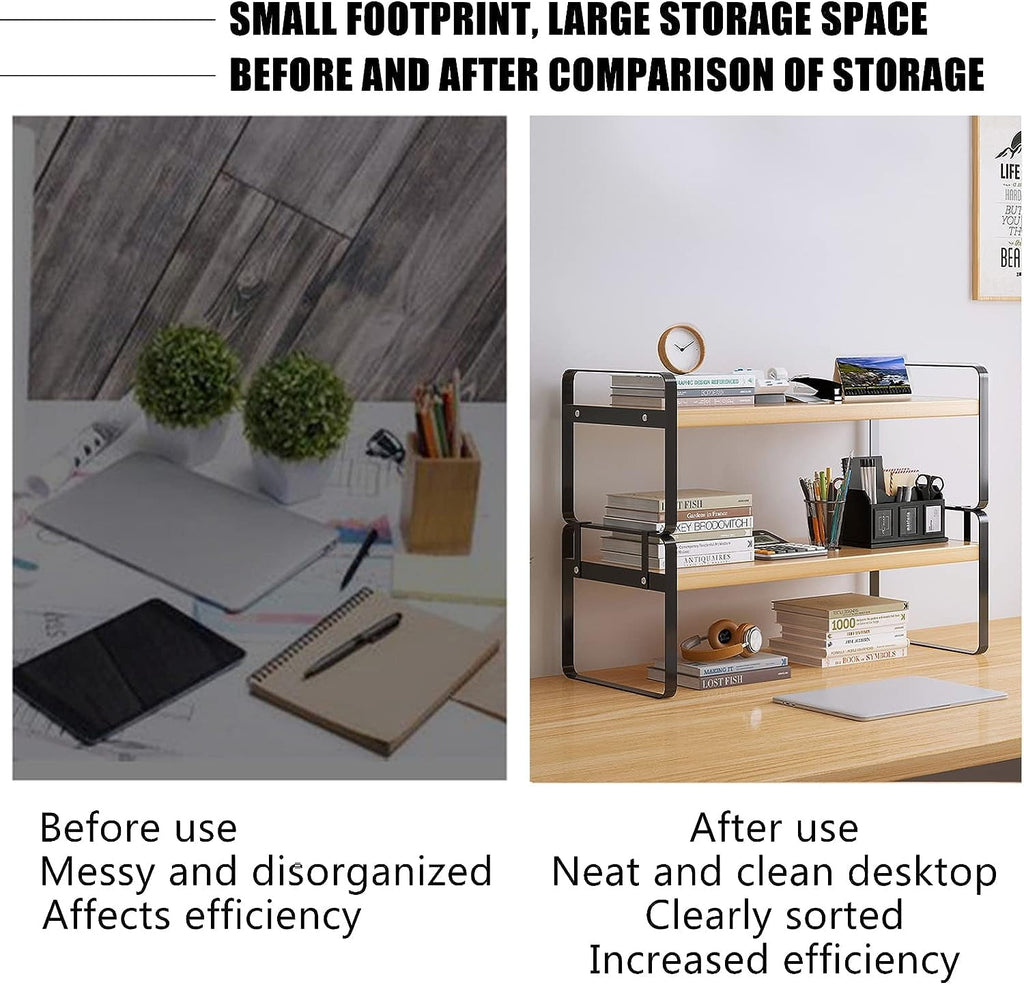 Desktop Organizer, Wooden Desk Shelf Organizer for Home Office - Image 5