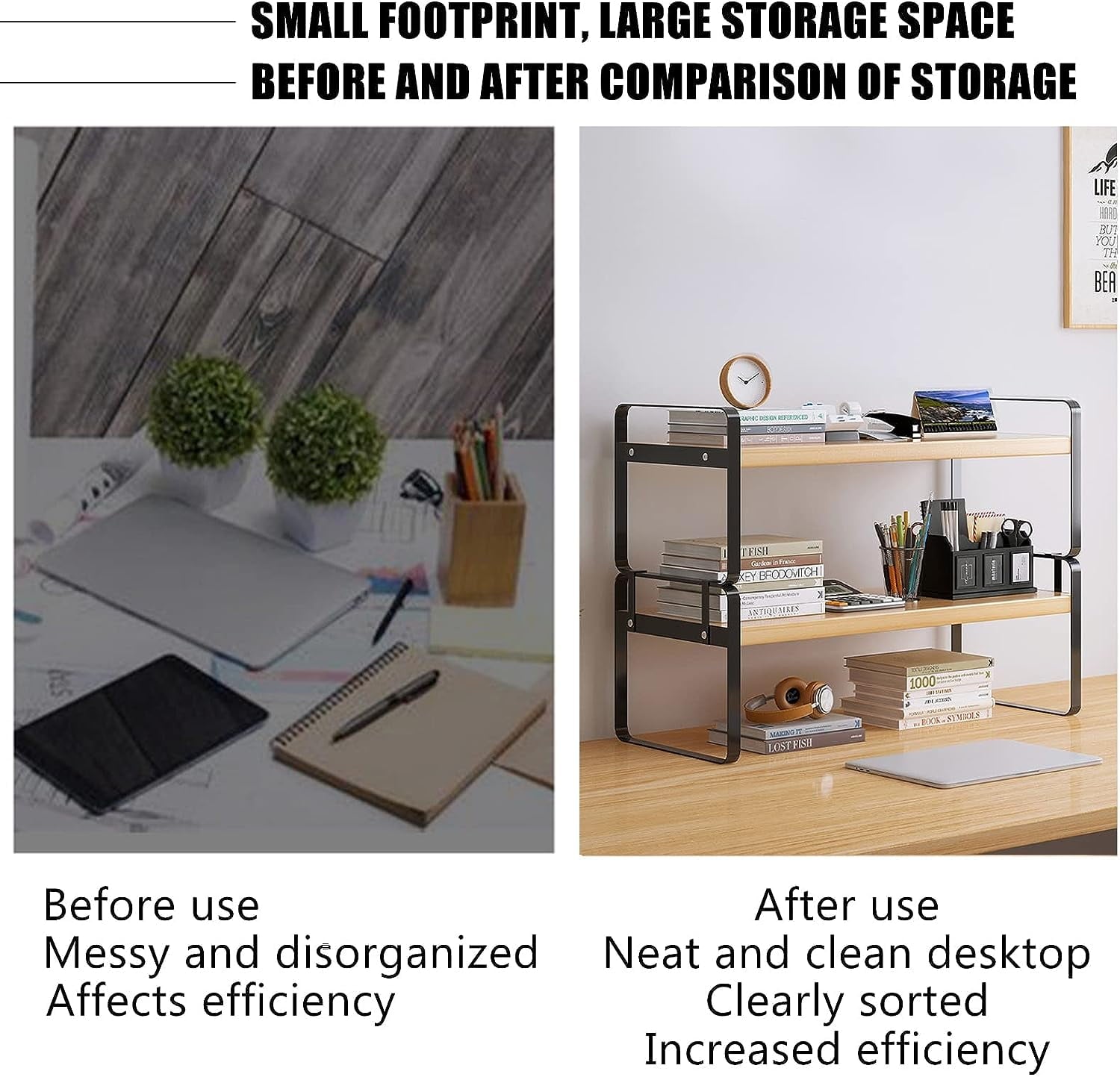 Desktop Organizer, Wooden Desk Shelf Organizer for Home Office - Image 5