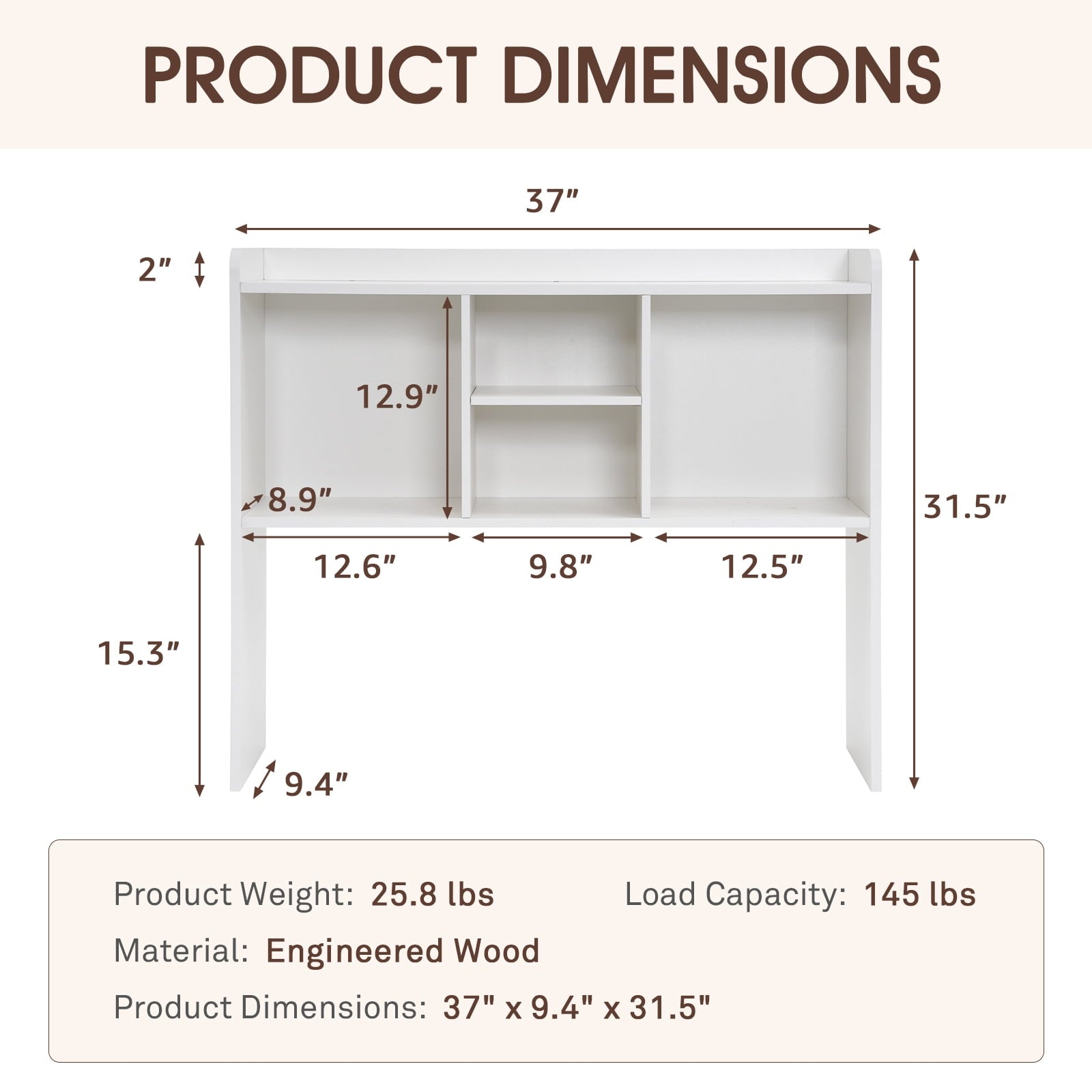 Desktop Bookshelf, Office Desktop Shelf, Wood Desk Hutch for Computer Desk, Adjustable Display Rack, Multipurpose Desktop Bookshelf Storage - Image 3