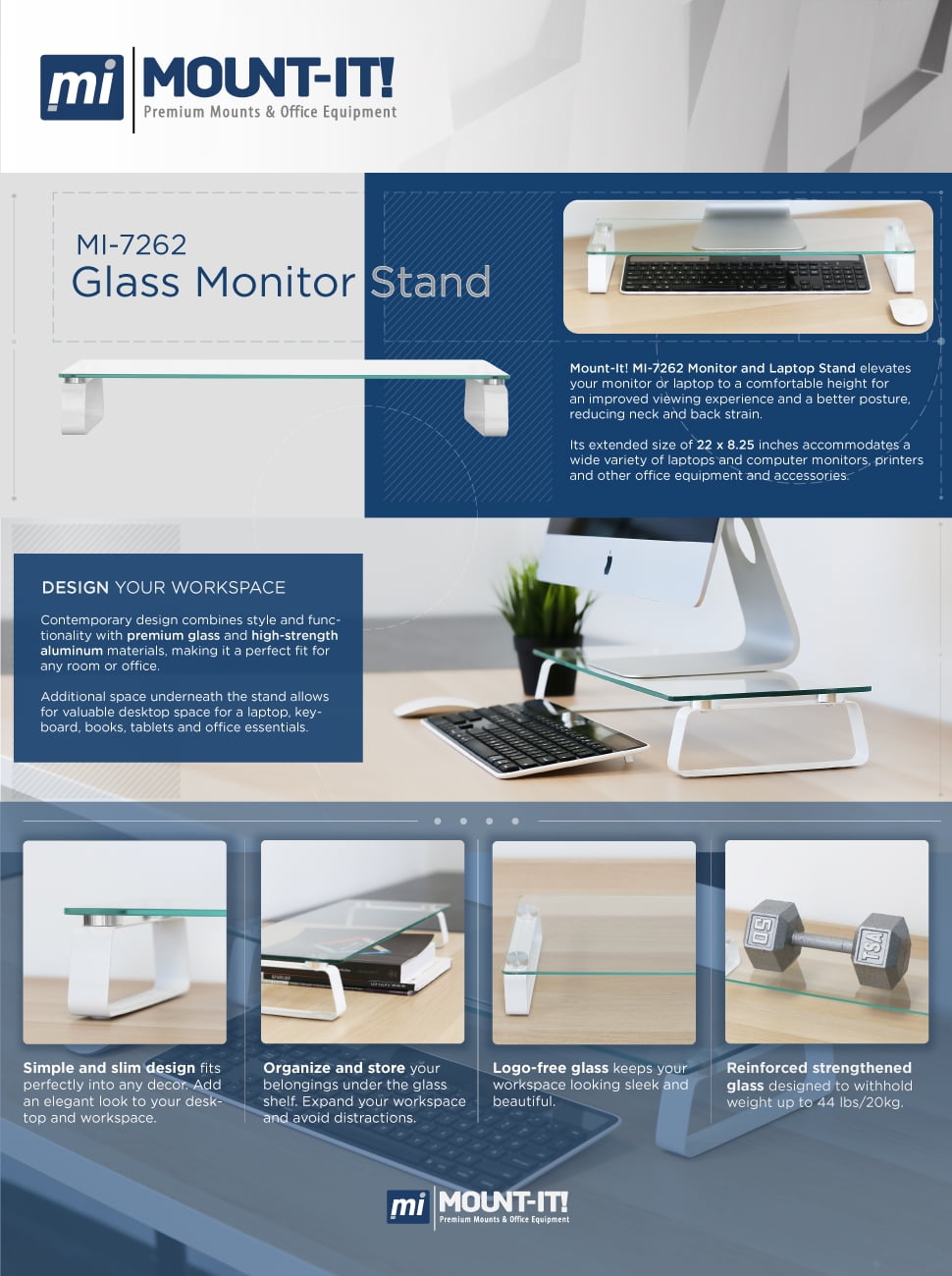 Glass Monitor Stand| Fits 17"-27" Computer Screens | Capacity - Image 3