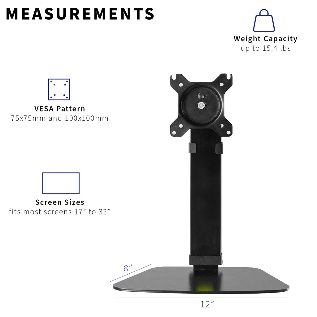 Tall Single Monitor Mount Height Adjustable Stand | Fits 1 Screen up to 32" - Image 5
