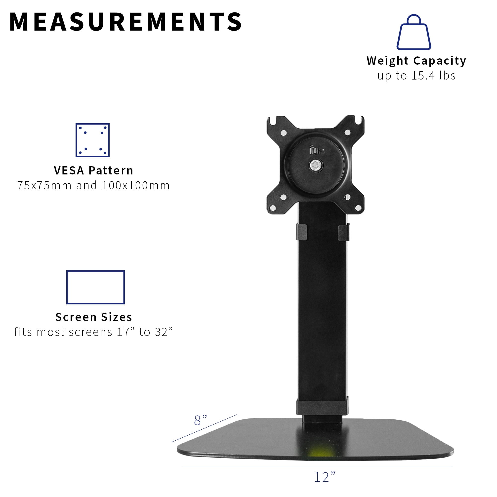 Tall Single Monitor Mount Height Adjustable Stand | Fits 1 Screen up to 32" - Image 5