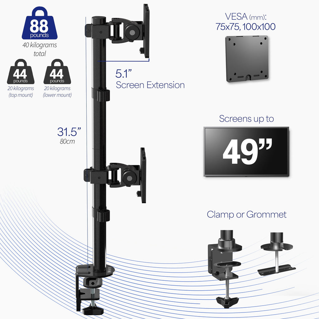 VIVO Dual Ultrawide Monitor Desk Mount, Stand for 2 Computer Screens up to 49" - Image 3