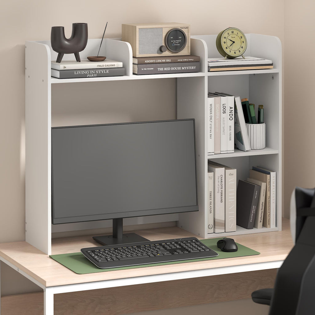Classic Desktop Bookshelf Storage Hutch in Desk Organizer with 5 White - Image 6