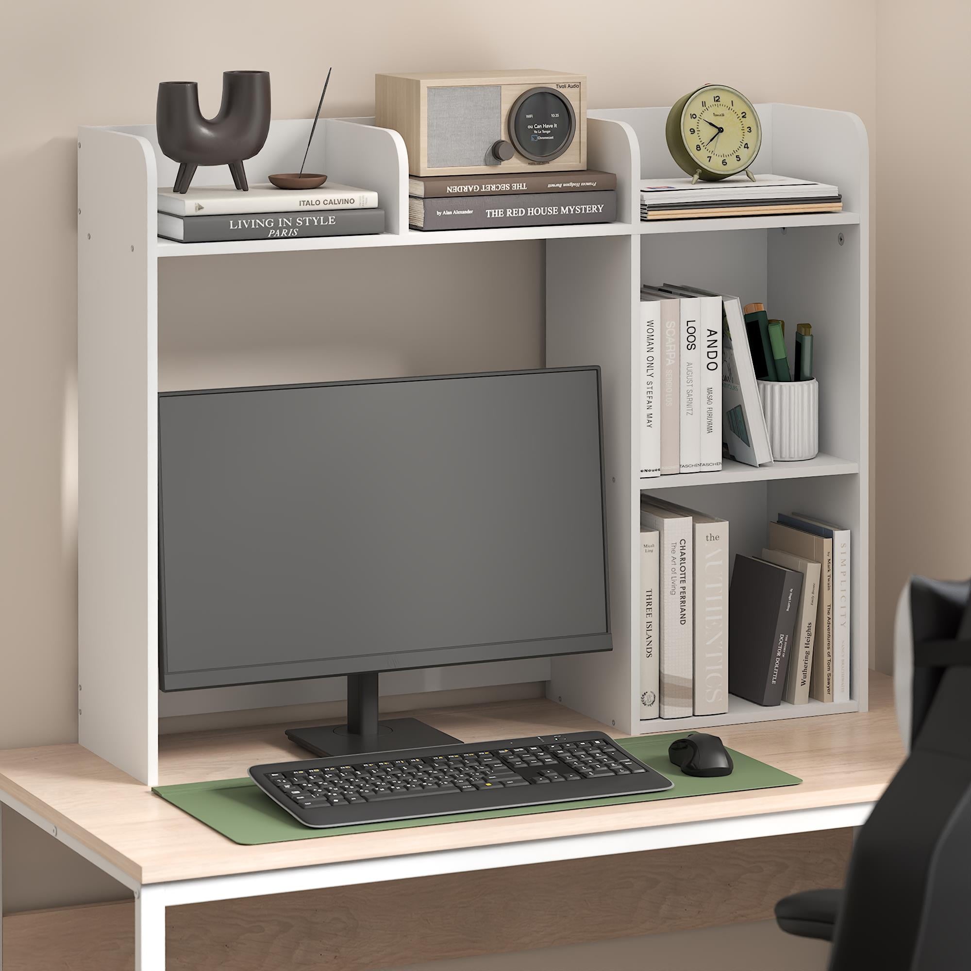 Classic Desktop Bookshelf Storage Hutch in Desk Organizer with 5 White - Image 6