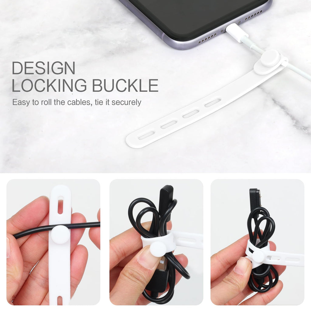 24Pcs Silicone Cable Ties - Reusable & Washable with Locking Buckles, Adjustable Fastening Cable Management Straps, M... - Image 5