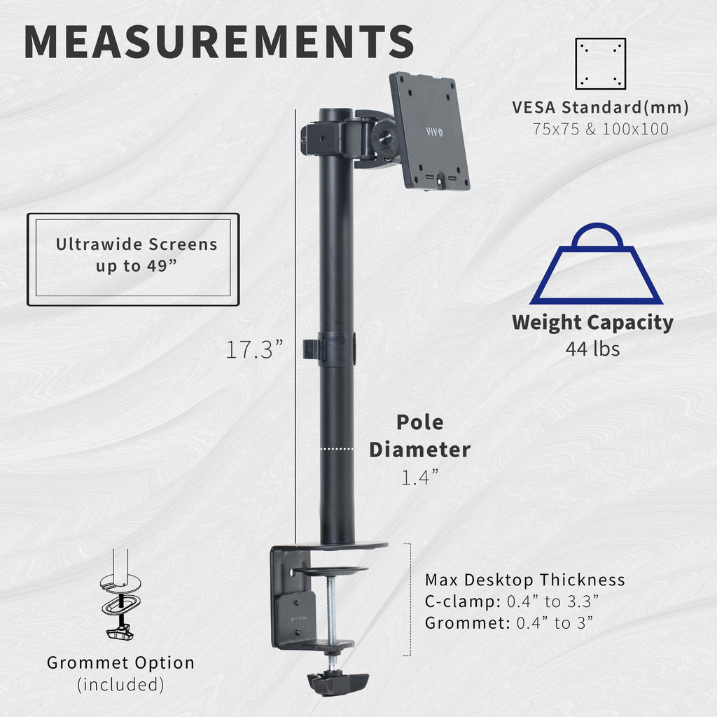 Single Ultrawide Monitor Desk Mount, Adjustable Stand for Screens up to 49" - Image 3