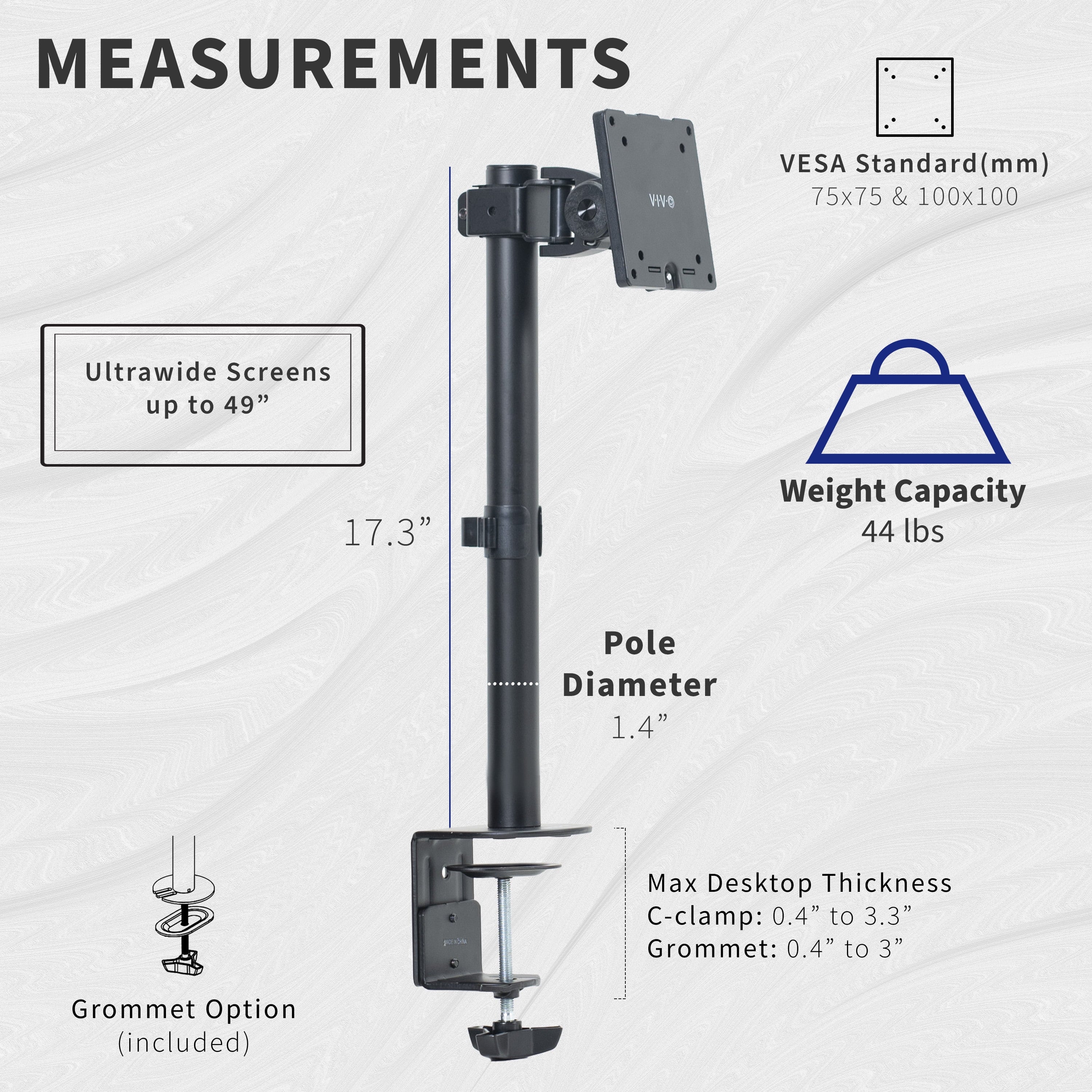 Single Ultrawide Monitor Desk Mount, Adjustable Stand for Screens up to 49" - Image 3