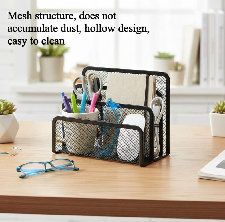 2-Pack Organizer (Black+Silver) - 6.8"x3.5"x5.1" Metal Mesh Letter Holder File Sorter for Home Office, top Document O... - Image 3