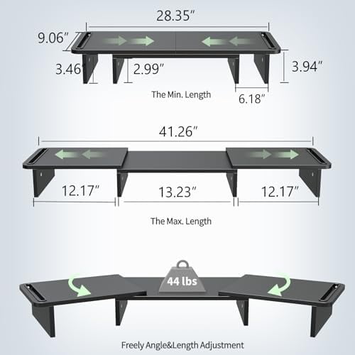 Dual Monitor Stand Riser, Monitor Stand with Adjustable Length and Angle, Wood Monitor Stand for Desk, Monitor Riser for 2 Monitors with Sto - Image 2