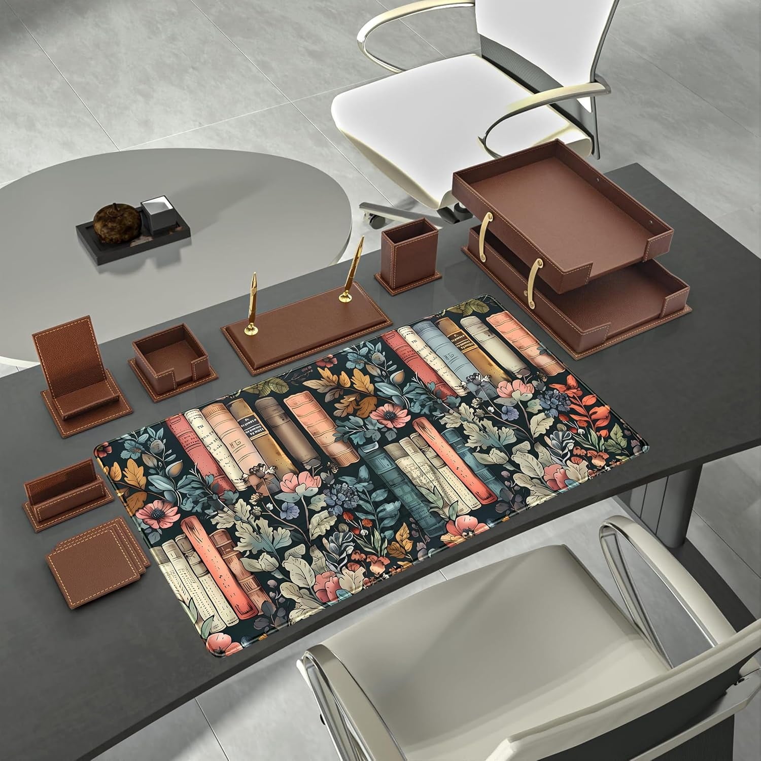 Floral Books Desk Mat Reading Desk Pad Mouse Mat XXL, Colorful Mouse Keyboard Pad Flower Bookshelf Desktop Mat, Long Computer Mats Aesthetic - Image 3