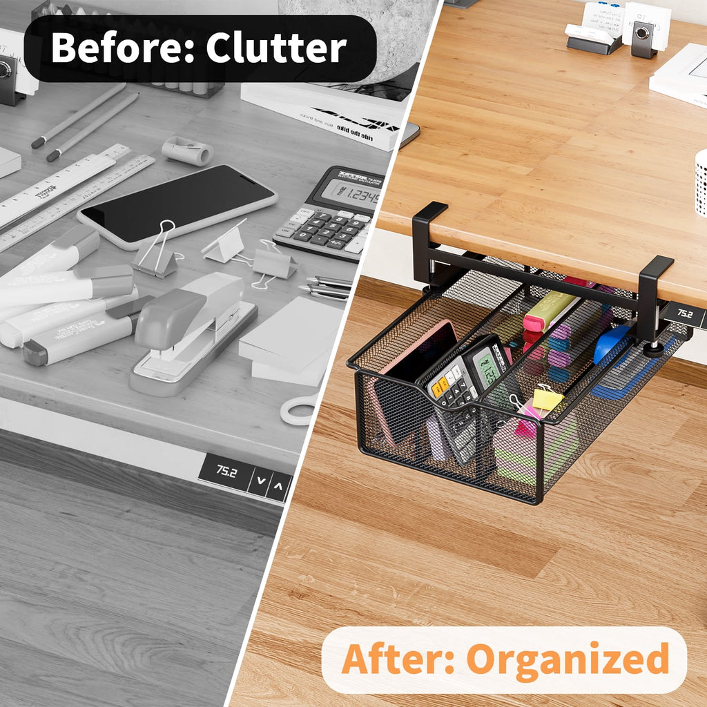 Under Desk Drawer Clamp-On Mesh Metal Under Table Storage Organizer Slide Out Caddy with 3 Compartments for Home & Of... - Image 6
