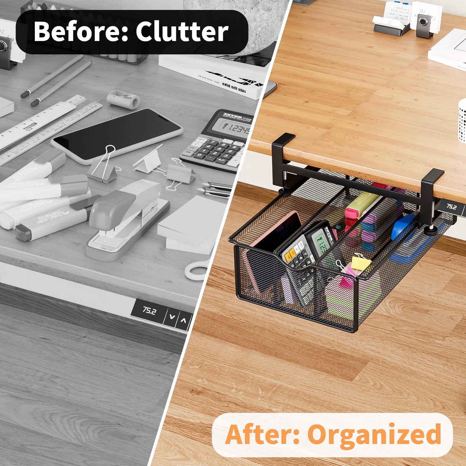Under Desk Drawer Clamp-On Mesh Metal Under Table Storage Organizer Slide Out Caddy with 3 Compartments for Home & Of... - Image 6