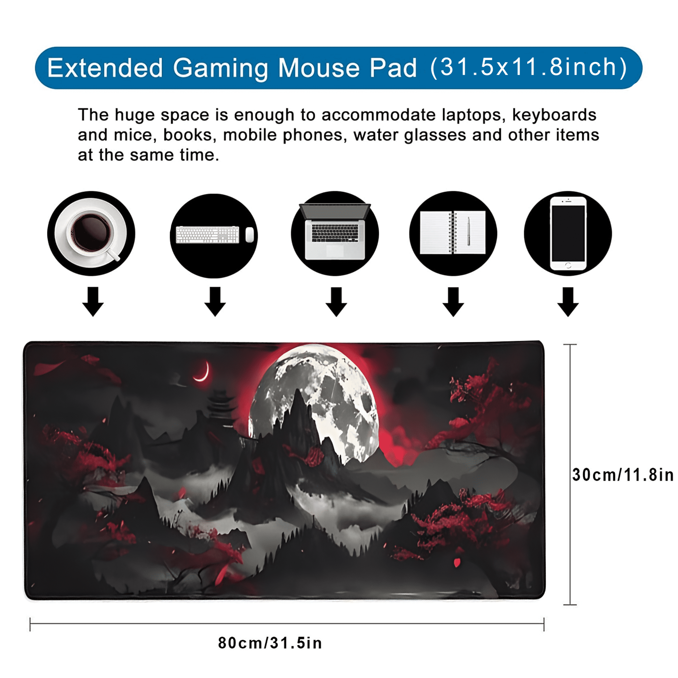 AIOE Extended Gaming Mouse Pad, Large Mouse Mat 3 mm Nature Rubber Base Mousepad with Stitched Edges, Non-Slip Desk Mat for Office Home Grea - Image 2