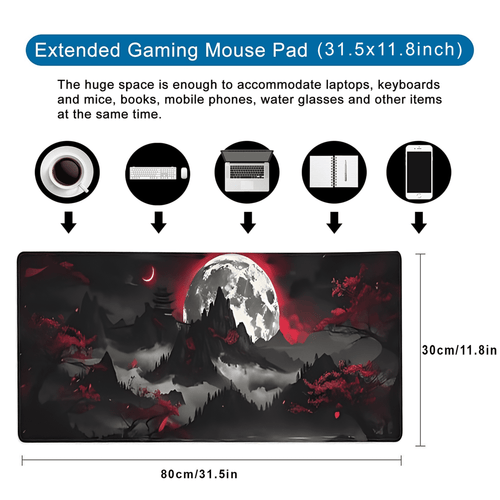 AIOE Extended Gaming Mouse Pad, Large Mouse Mat 3 mm Nature Rubber Base Mousepad with Stitched Edges, Non-Slip Desk Mat for Office Home Grea - Image 2