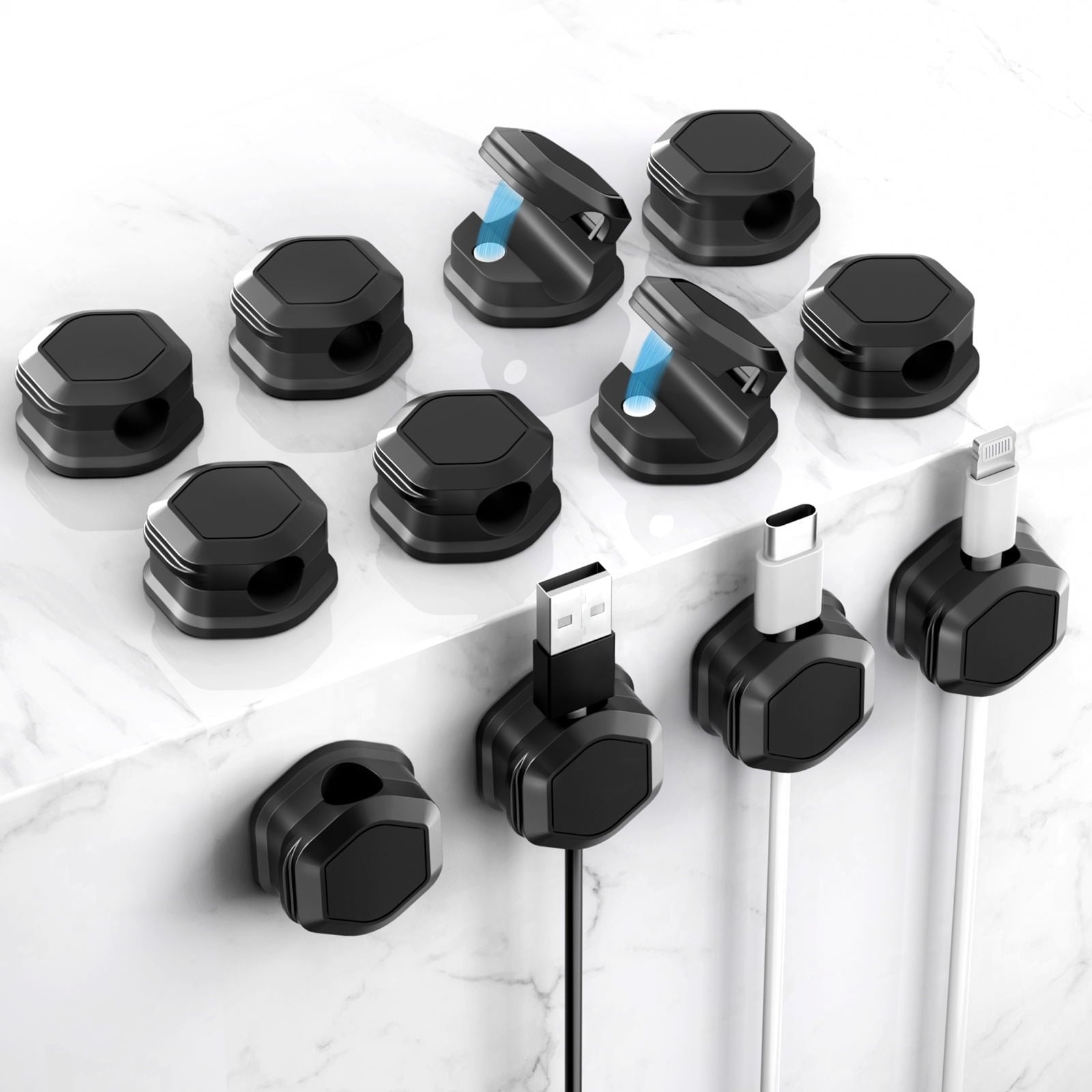 12 Pack Magnetic Cable Management Clips, Phone Electric Charging Cord Holder, Desktop Cord Organizer, Adhesive Cable ...