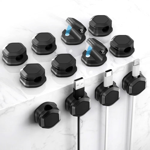 12 Pack Magnetic Cable Management Clips, Phone Electric Charging Cord Holder, Desktop Cord Organizer, Adhesive Cable ...