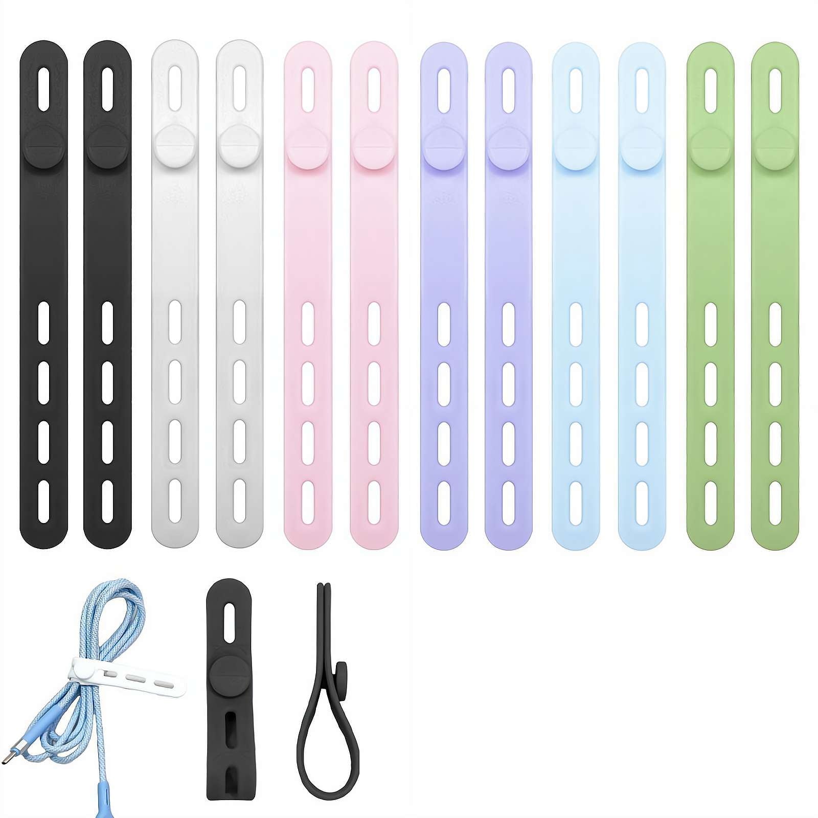 12Pcs , Silicone Cable Ties Reusable, Ties for Electronics, Multipurpose Elastic Wire Ties, Travel Essentials for Cab...