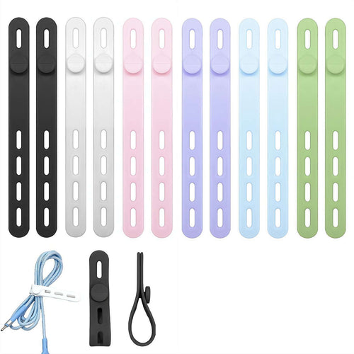 12Pcs , Silicone Cable Ties Reusable, Ties for Electronics, Multipurpose Elastic Wire Ties, Travel Essentials for Cab...