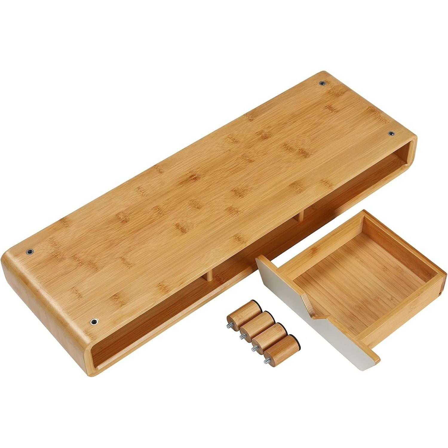 with Drawer, Exquisite Computer for Desk, Ergonomic Wood Riser for Computer,Laptop,Printer,TV,Bamboo,White - Image 2