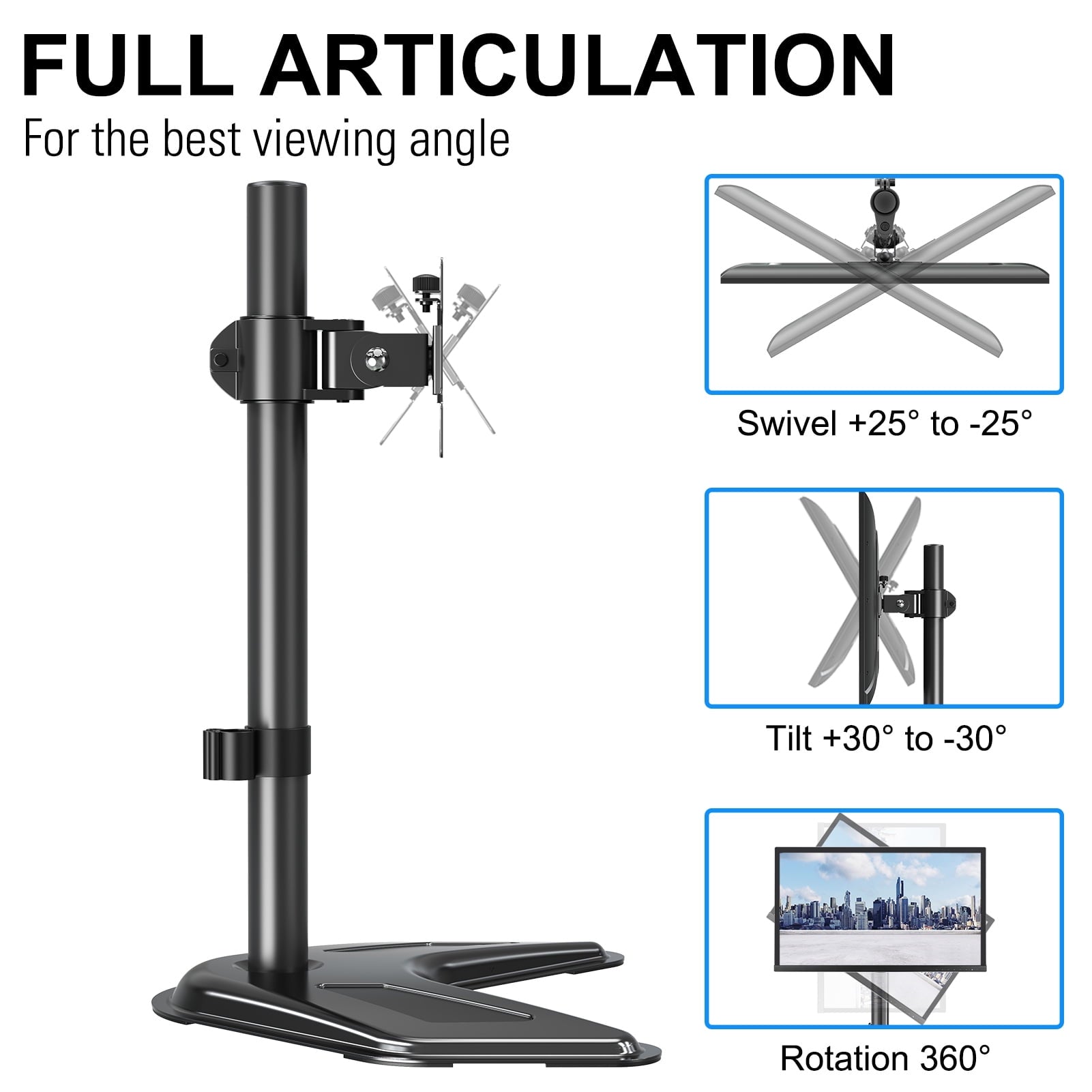 Single Monitor Stands Fits 13'' to 32'' Screen, Freestanding Monitor Mount for Desk, VESA 75x75 100x100, up to 17.6lbs - Image 5