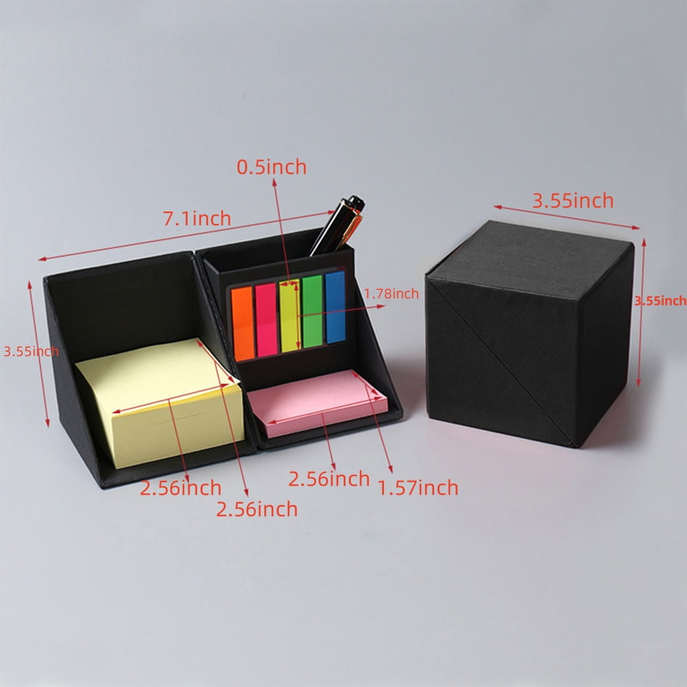 Sticky Note Holder with Multi-Color Self-Stick Notes Set for Desk Organizer, Office Storage, Black - Image 2