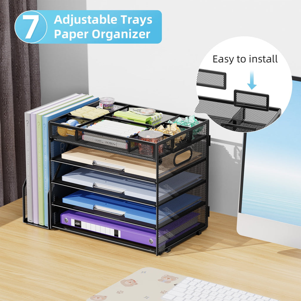 Marbrasse Multi-Functional Desk Organizer Tray,5 Tier Paper Letter Tray Organizer with File Holder,Mesh File Storage with 8 Compartments - Image 6