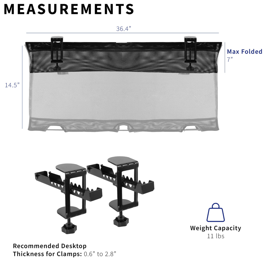 Black 36" Clamp-on Under Desk Cable Net, Mesh Cable Management - Image 4
