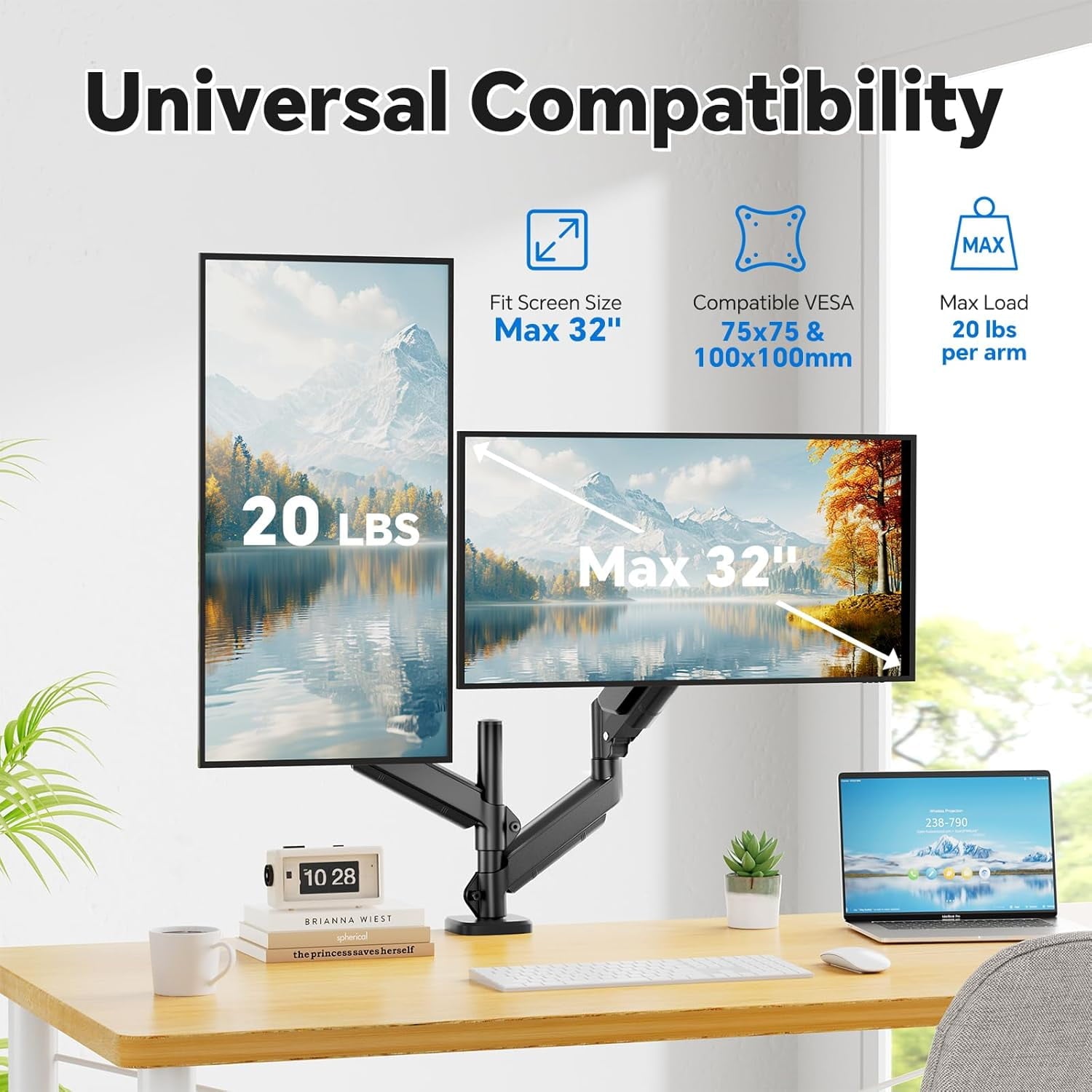 for 17-27 inch Computer Screens, Adjustable Riser Holds up to 20 lbs, Black - Image 2