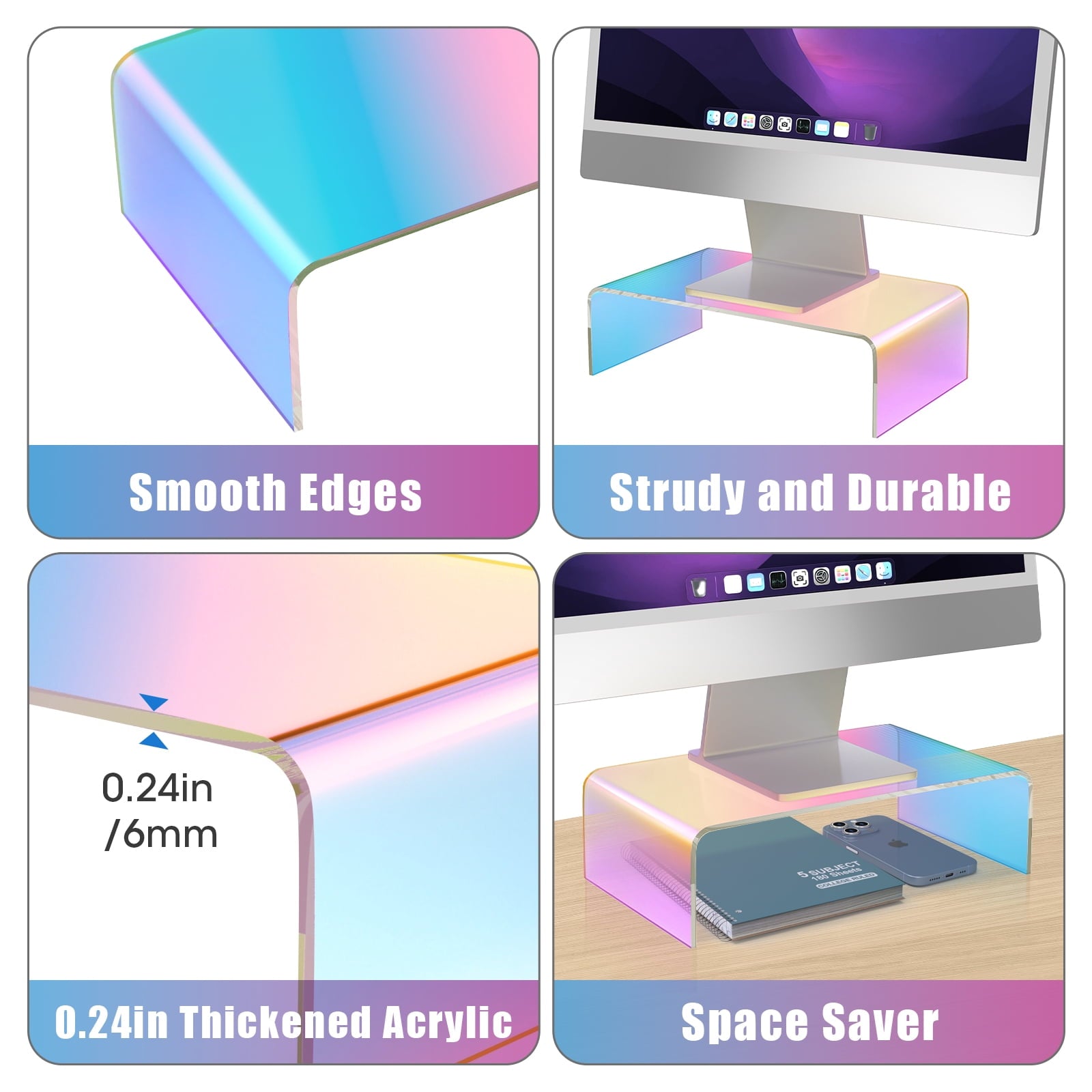 NiHome Iridescent Acrylic Computer Monitor Stand, Acrylic Laptop/PC/Desktop Stand Riser for Desk, Durable, Ergonomic Design, Space Saving fo - Image 6