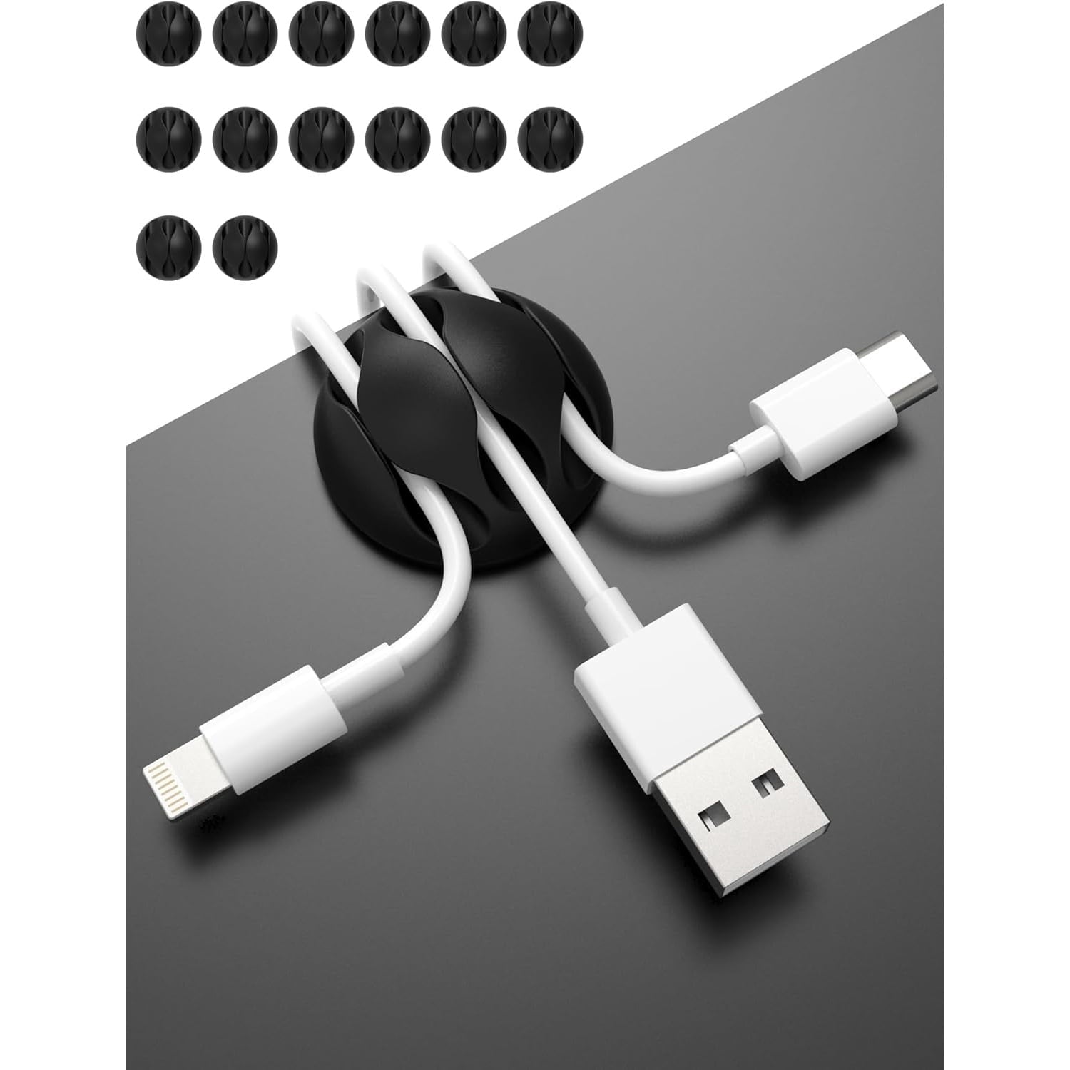 14 Pack Cable Clips Cord Organizer, 3-Hole Wire Management Holders for USB Charging Cables, Home Office Desk Accessor...