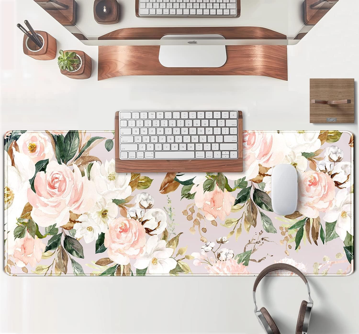 Pink Flowers Keyboard Pad PC Gaming Desk Mat Desk Mouse Pads Green Leaves Floral Mouse Pad Large, Computer XL Big Mou... - Image 4