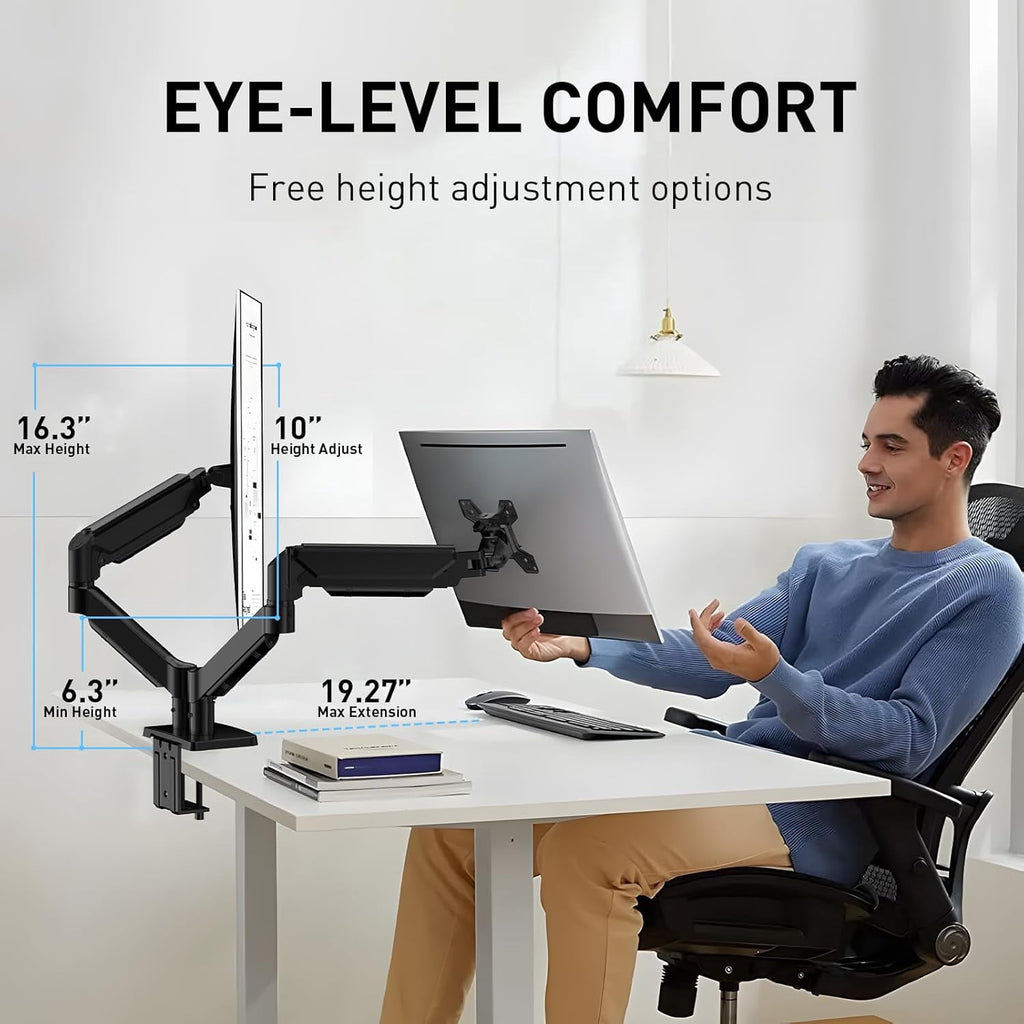 Dual Monitor Stand for Desk-Monitor Arms for 2 Monitors with C Clamp, Grommet Mounting Base for 13-32 Inch Computer S... - Image 4