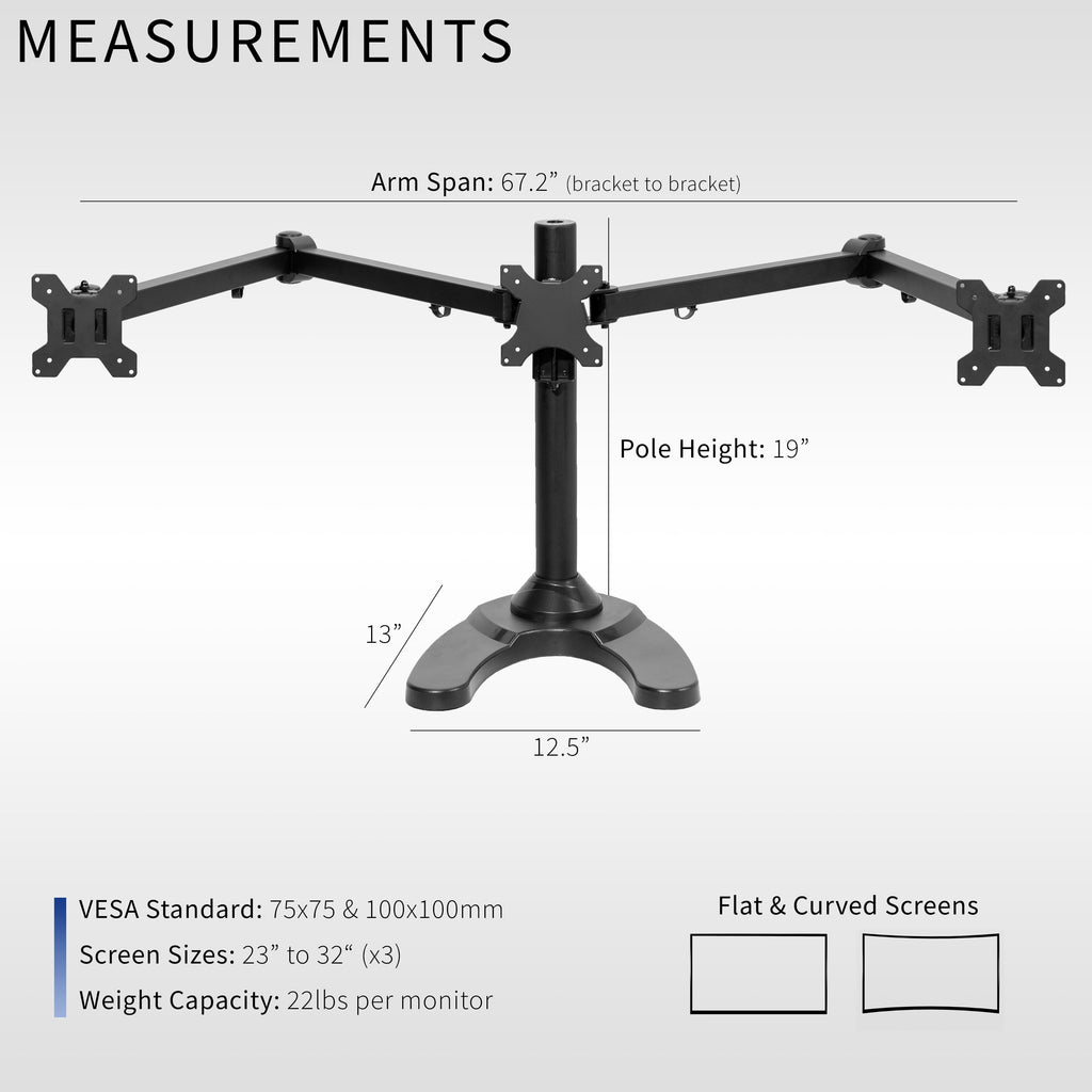 Triple Monitor Desk Stand Mount FreeStanding Adjustable 3 Screens up to 32" - Image 3