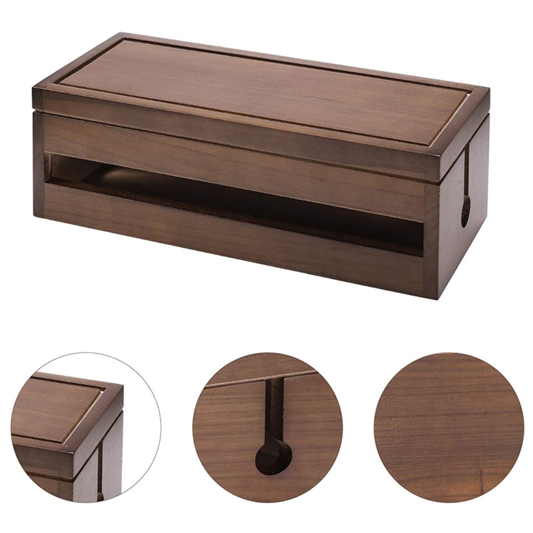 Box Wooden Cord Organizer for Extension Power Stripe Surge Protector Wire (Coffee Color) - Image 6