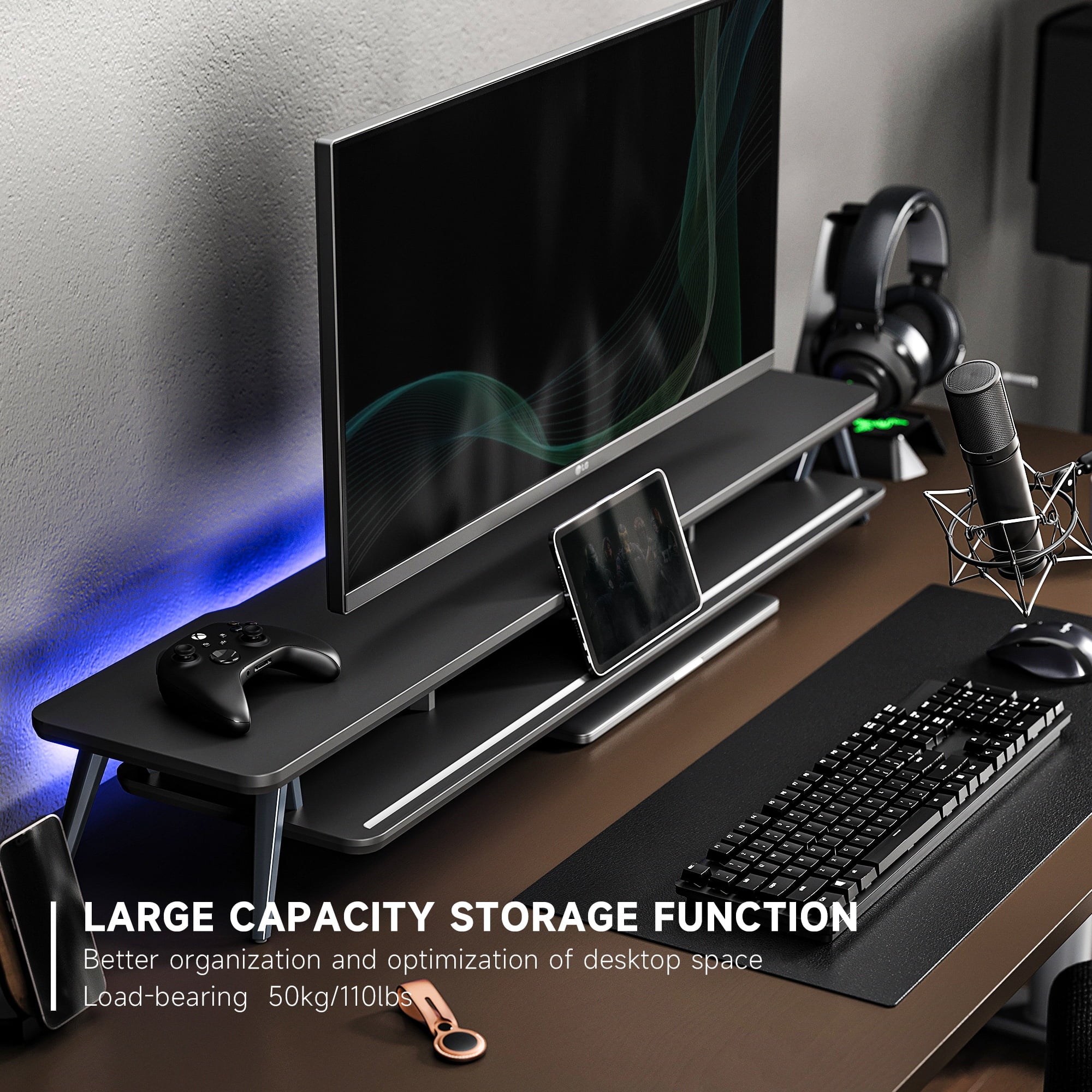 Dual Monitor Stand, Monitor Stands Riser for 2 Monitors, 42.5 Inch Monitor Stands Shelf with 12 Color LED Light for O... - Image 5