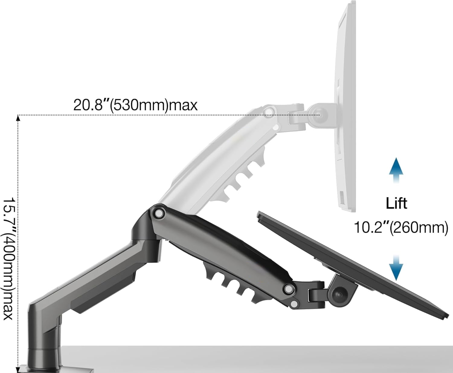 Dual Monitor Wall Mount for 13-32 inch Computer Screens, Gas Spring Monitor Stand Arm for 2 Monitor, Each Arm Holds Max 22 lbs, Full Motion - Image 5