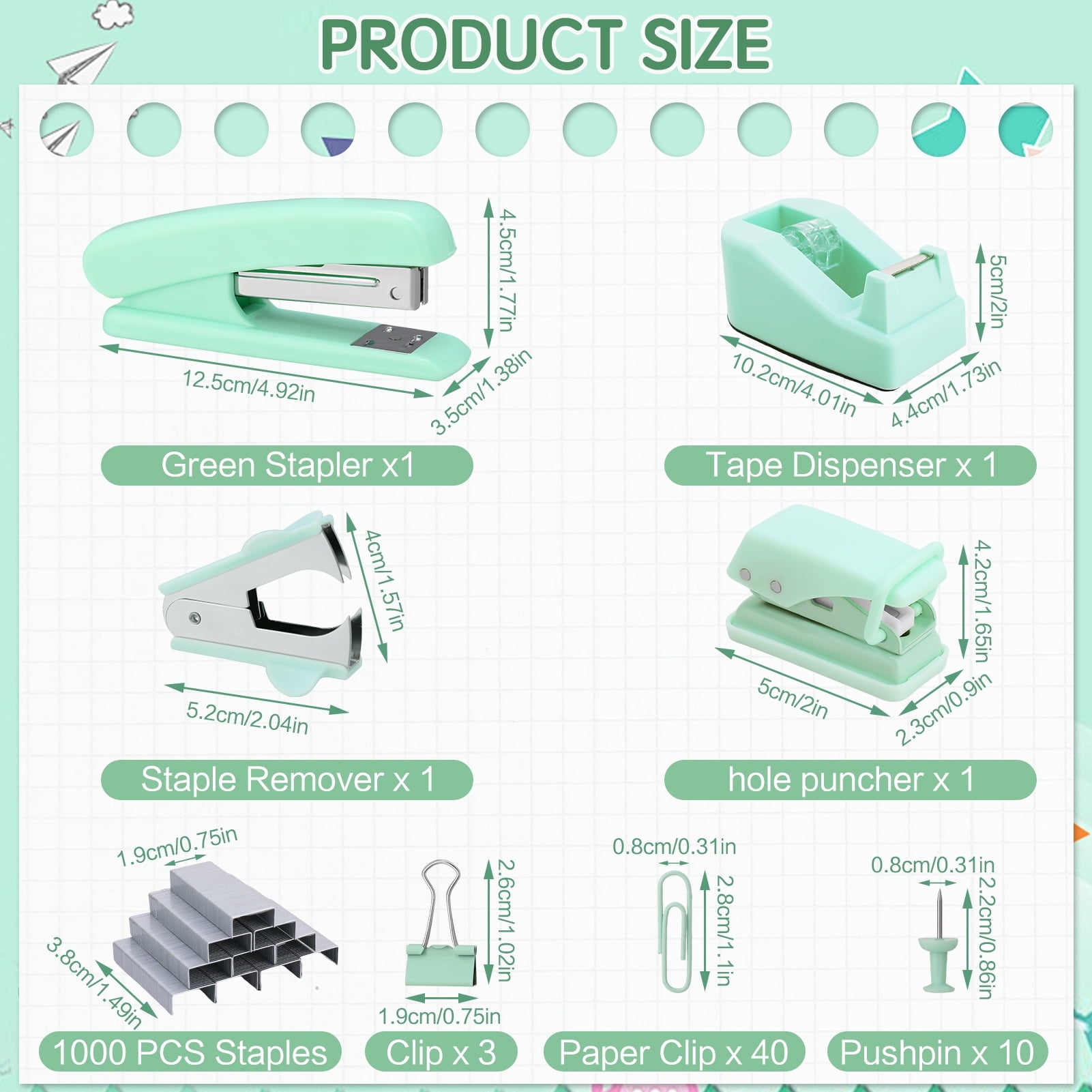 13-in-1 Office Supplies Set & Desk Organizer Kit, Premium Stapler, Tape Dispenser, 1000 Staples, Scissors, Paper/Bind... - Image 3