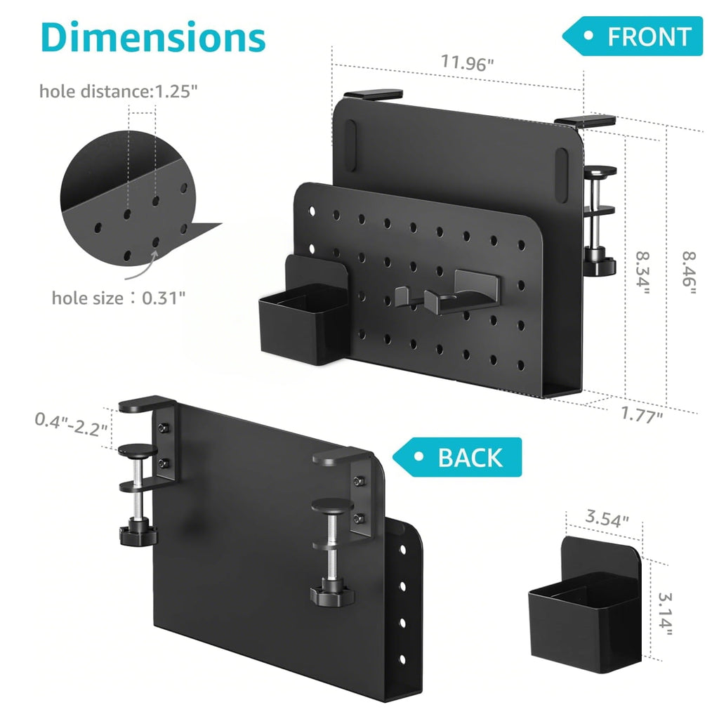 Desk Side Storage Organizer, No Drill Under Desk Laptop Holder, Clamp on Desks Shelf with Pegboard Accessories, Hanging Laptop Mount, Fits F - Image 4